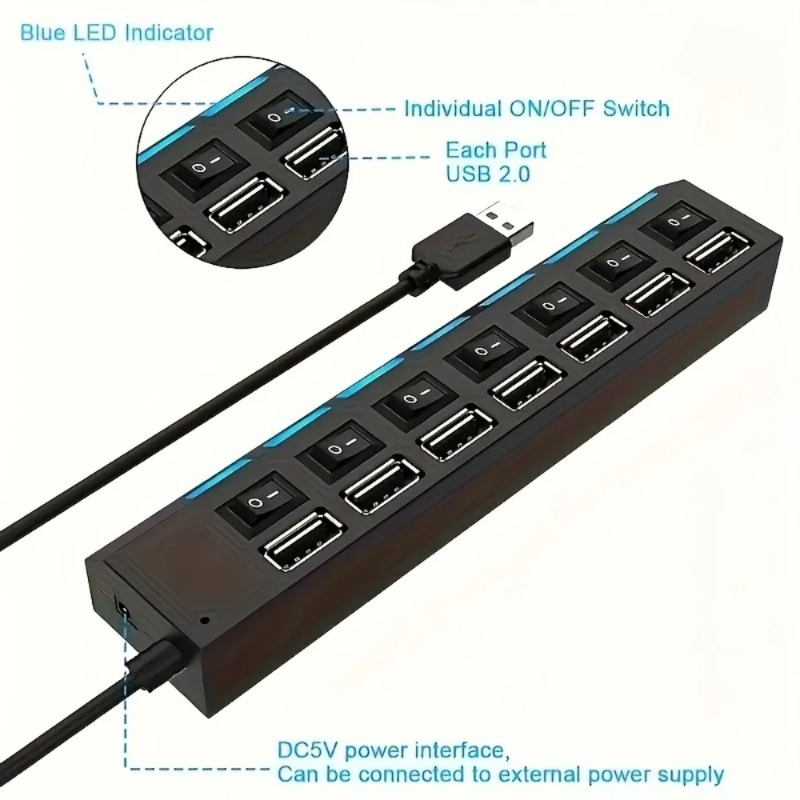 USB 2.0 ハブ 4/7 ポートスプリッタ電源アダプタ  - Laptop Accessories Productivity のレビューと価格